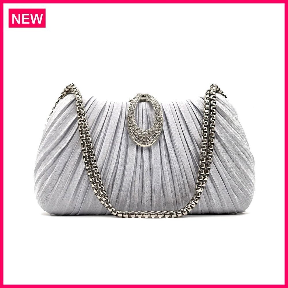 Satin Evening Clutch with Detachable Chain, Formal Wedding Party Bag